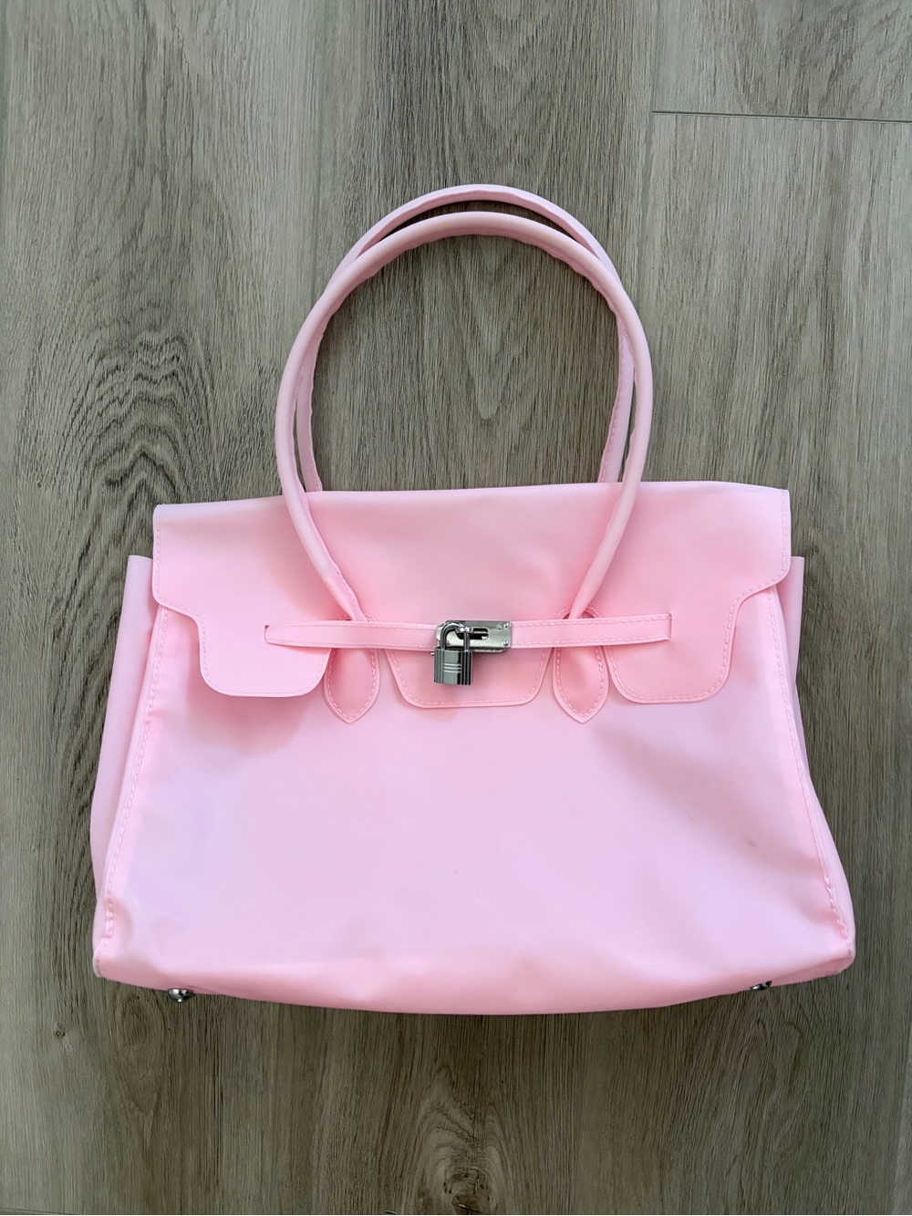 Jelly Firkin Pink Top-Handle PVC Tote Bag with Silver Lock